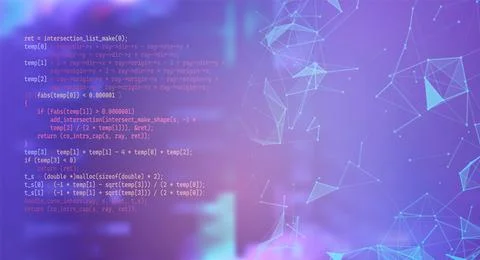 Abstract digital technology background with polygonal shapes and console code Stock Illustration