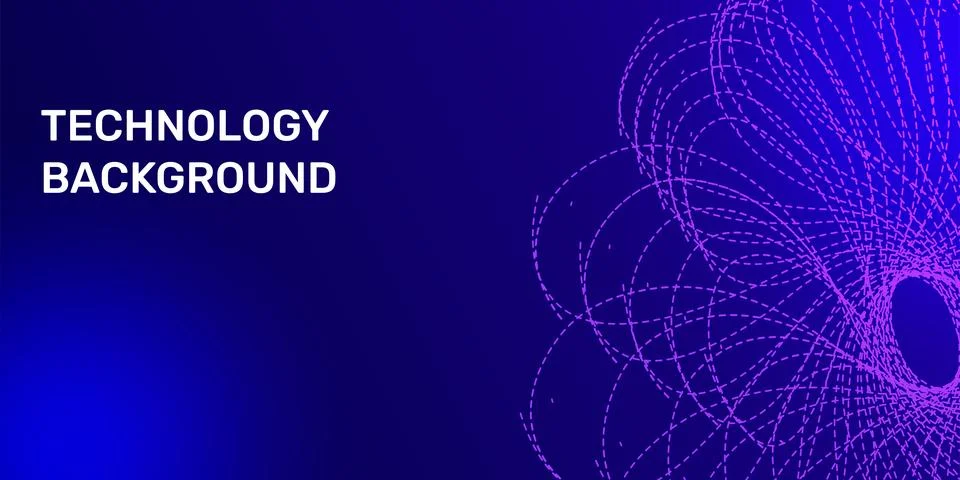 Abstract digital technology background with purple glowing particle swirl . イラスト素材
