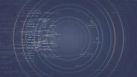 Abstract Digital Technology Background with Rotating Data Circles and Scrolling Stock Footage 339951303