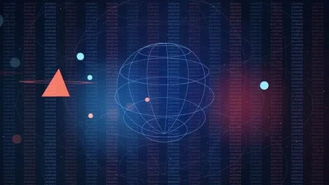 Abstract Digital Technology Background with Rotating Wireframe Globe and Stock Footage 343151890