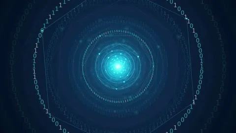 Abstract Digital Technology Background with Rotating Binary Code Circles and Stock Footage 343155009
