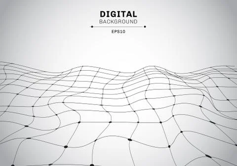 Abstract digital technology black wireframe polygonal landscape white backgro Illustrazione stock