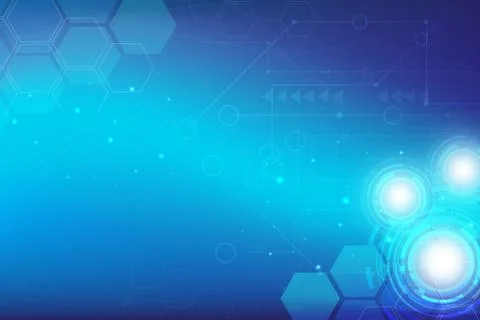Abstract digital technology with blue gears background vector, hexagon Stockillustratie