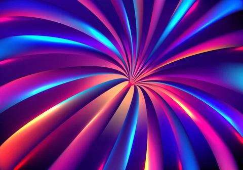 Abstract digital technology concept 3D neon colors glowing light rays tunnel Stock Illustration