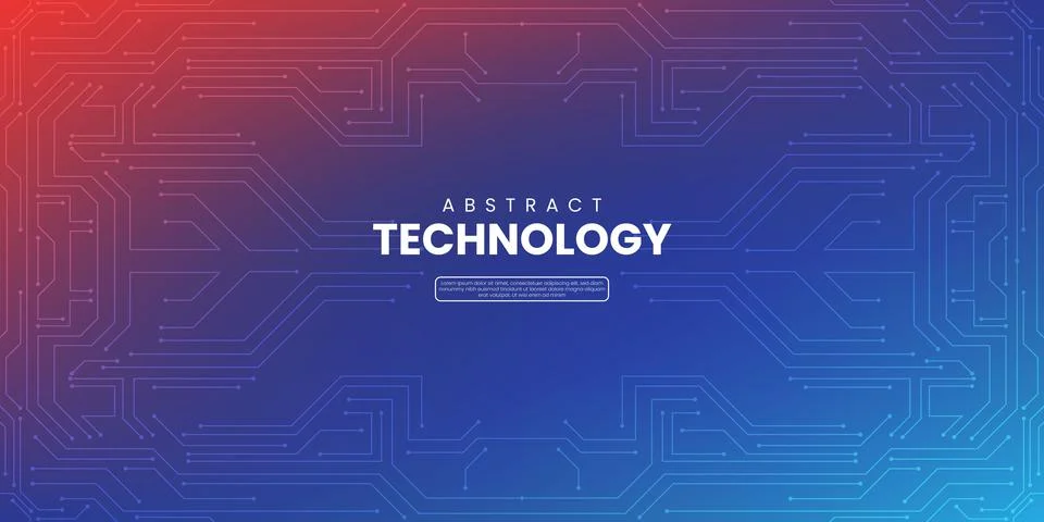 Abstract digital technology concept with circuit lines on orange red blue bac Illustrazione stock