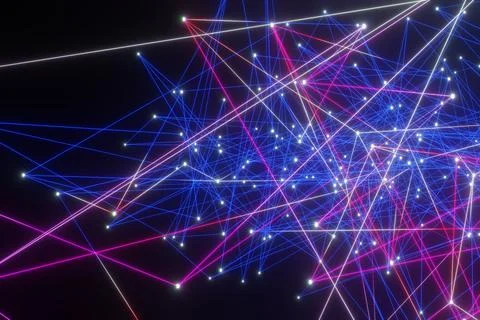 Abstract Digital technology Network glowing dots and lines background 3D re.. Stockillustratie