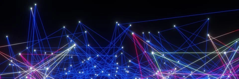 Abstract Digital technology Network glowing dots and lines panorama backgro.. 스톡 일러스트