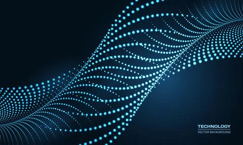 Abstract digital technology particle wave in dark blue background. Stock Illustration