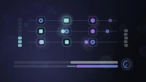 Abstract digital timeline progress with geometric shapes and gears in motion Stock-Footage 348169428