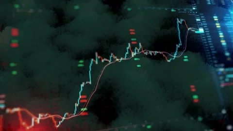 Abstract Digital Trading Screen with Live Stock Chart and Indicators Stock Footage 336900519