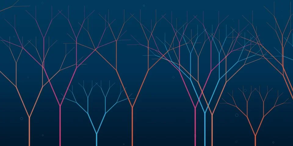 Abstract digital tree branches pattern on dark blue background Stockillustratie