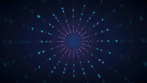 Abstract digital tunnel of binary code data streaming through a dark cyberspace Video stock 336774362