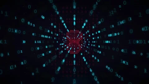 Abstract Digital Tunnel of Binary Code with Red Glowing Center for Stock Footage 336779757