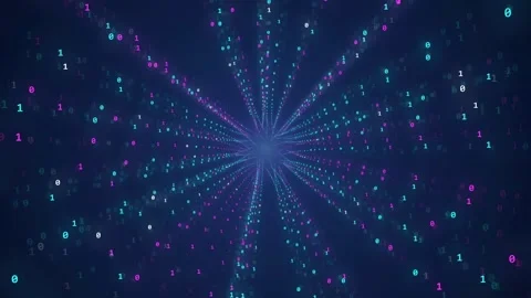 Abstract Digital Tunnel of Binary Code Flowing Through Cyberspace with Blue and Video stock 343159632