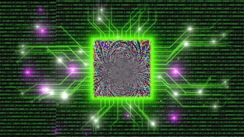 Abstract Digital Tunnel with Colorful Data Streams and Neon Circuit Network Stock Footage 344700374