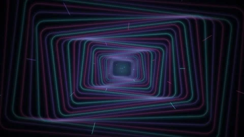 Abstract digital tunnel with concentric neon rectangular light structures Video stock 335117540