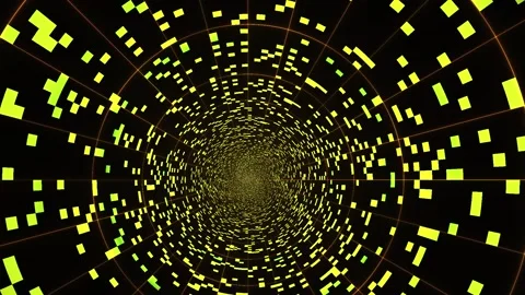 Abstract Digital Tunnel of Glowing Green and Yellow Squares Accelerating Fo.. Stock Footage 334451798