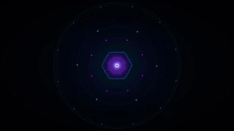 Abstract digital tunnel with glowing hexagonal rings and particle orbits ba.. Stock Footage 344863363