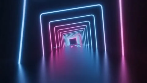 Abstract digital tunnel with glowing light and particles, moving forward Stock Footage 324077296