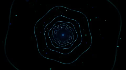 Abstract digital tunnel of glowing neon wave lines moving forward on black .. Video stock 344996267