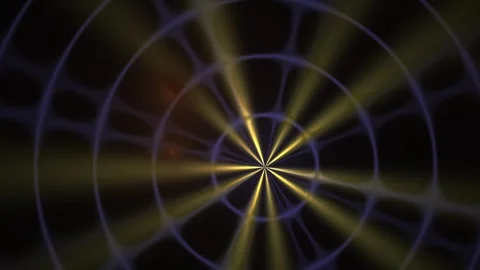 Abstract Digital Tunnel with Glowing Yellow Light Rays and Pulsing Geometri.. Stock Footage 340512134