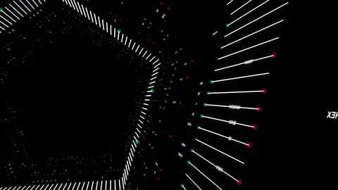 Abstract digital tunnel motion graphics with falling data symbols Stock Footage 327577168