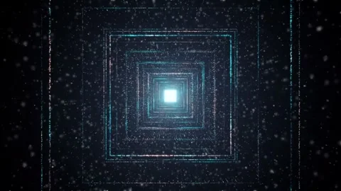 Abstract Digital Tunnel of Nested Squares and Glowing Particles Stock Footage 297533984