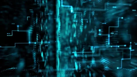 Abstract Digital Tunnel of Teal Data Streams and Glowing Lines Stock Footage 297030872