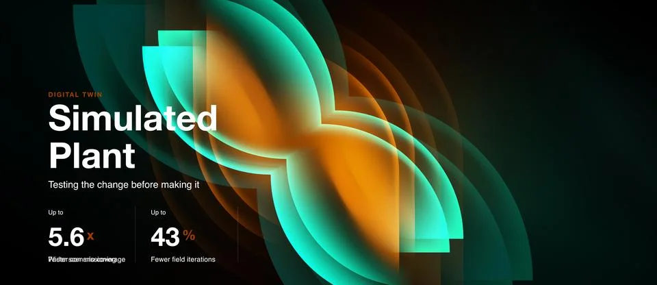Abstract digital twin visualization. Simulated plant testing changes before Illustrazione stock