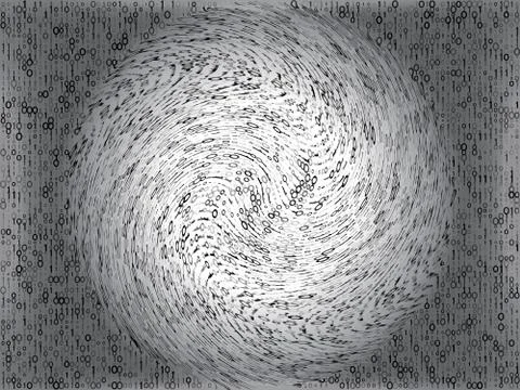 Abstract digital twisted binary code on a blue background. Hex code digital c 스톡 일러스트