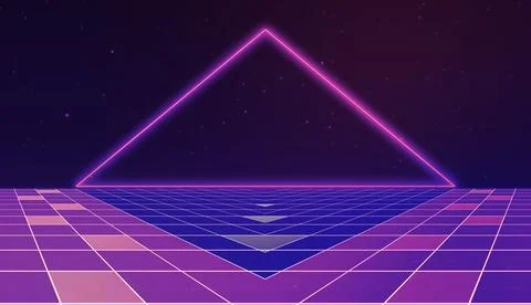 Abstract digital video game retrowave style 80s-90s neon grid cyber landsca.. Illustrazione stock