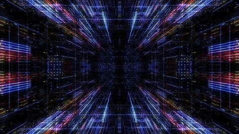 Abstract digital virtual city. Scanning city for hackers attack concept. Stockillustratie