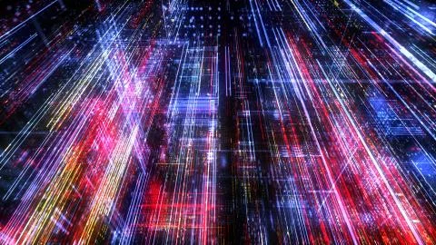 Abstract digital virtual city. Scanning city for hackers attack concept. Stockillustratie