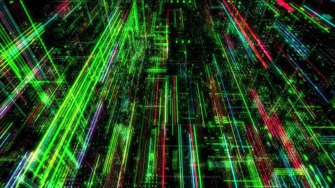 Abstract digital virtual city. Scanning city for hackers attack concept. Stockillustratie