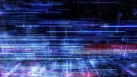 Abstract digital virtual city. Scanning city for hackers attack concept. Stockillustratie