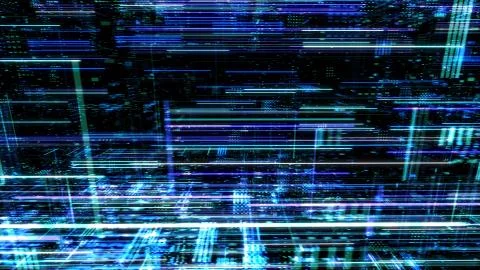 Abstract digital virtual city. Scanning city for hackers attack concept. イラスト素材