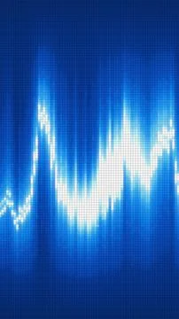 Abstract digital visualization of glowing blue soundwave bars on a pixelate.. Stockillustratie