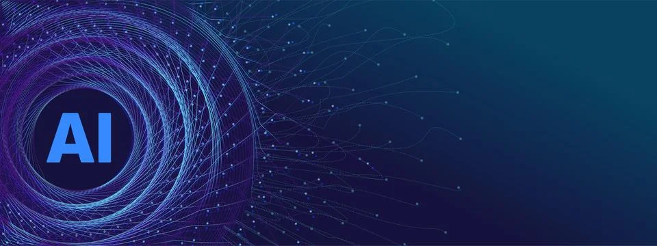 Abstract digital vortex with AI technology on a blue background. Stock Illustration