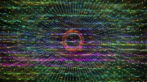 Abstract Digital Vortex Global Network Grid Colorful Light Paths Stock Footage 321539518