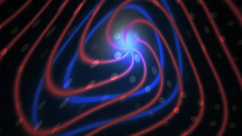 Abstract Digital Vortex with Glowing Red Spirals and Blue Light Core. Stock Footage 341787043
