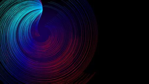 Abstract digital vortex of neon blue and crimson lines spiraling in dark sp.. 스톡 일러스트