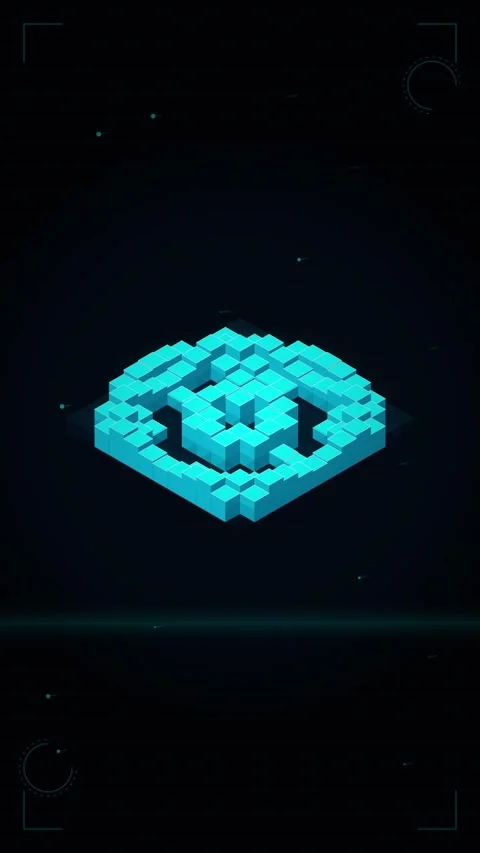 Abstract Digital Voxel Structure Floating in Dark Space Stock Footage 346197862
