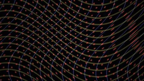 Abstract Digital Wave Animation with Flowing Grid Lines and Red Particle Dots Stock Footage 344715337