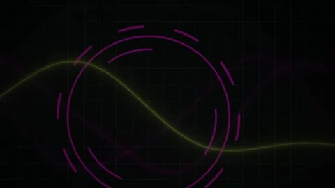 Abstract Digital Wave Animation with Glowing Circular HUD Elements. Stock Footage 341787063