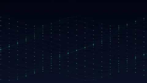 Abstract Digital Wave Animation with Teal Dots on Dark Background Stock Footage 342792475