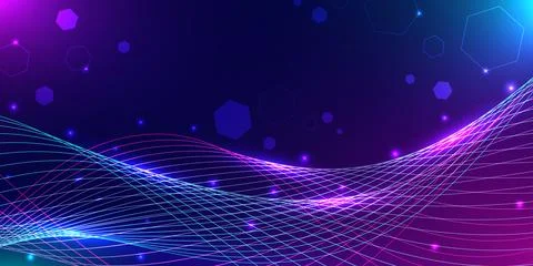 Abstract digital wave background with blue and purple neon lines. Perfect f.. Stockillustratie