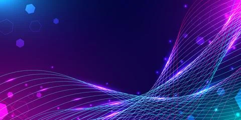 Abstract digital wave background with blue and purple neon lines. Futuristi.. Stock Illustration