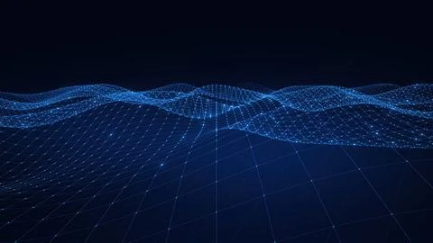 Abstract Digital Wave Background Featuring Glowing Blue Connected Dots And .. Stockillustratie