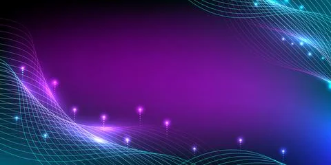 Abstract digital wave background with fluid neon lines curve light particle.. イラスト素材