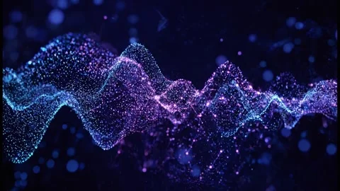 Abstract digital wave background, with glowing blue, and purple particles, .. 스톡 동영상 347465575